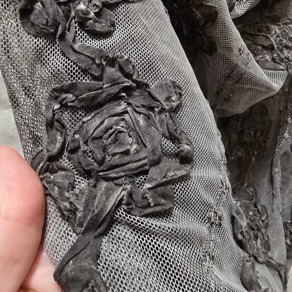 Kosmika Gray Sleeveless Top Floral Applique Cowl Neck Italy Small Asymmetric Y2K - Picture 9 of 11